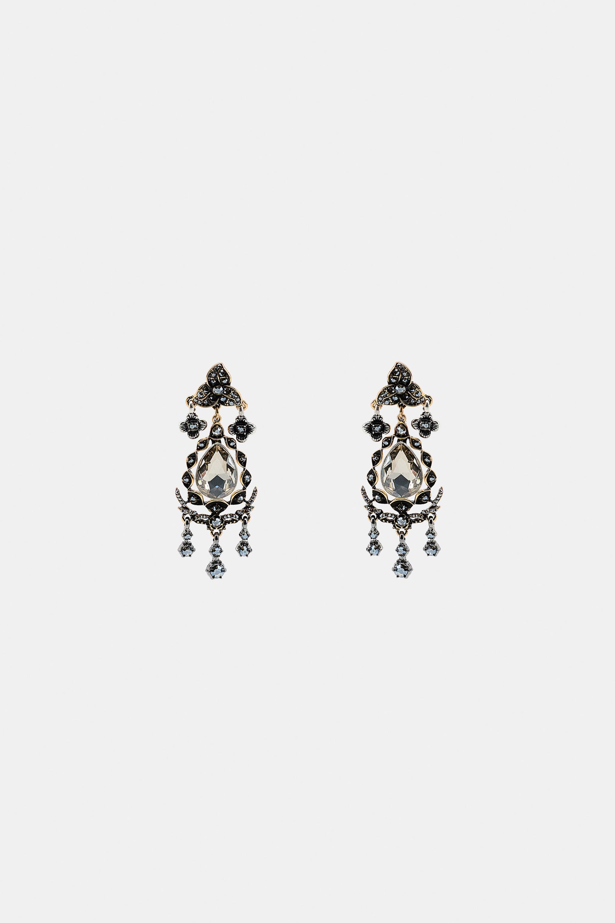 METALLIC FLOWER JEWEL EARRINGS